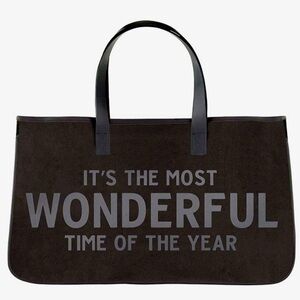 New with tags. Canvas tote. Leather handles. The most wonderful time of the year